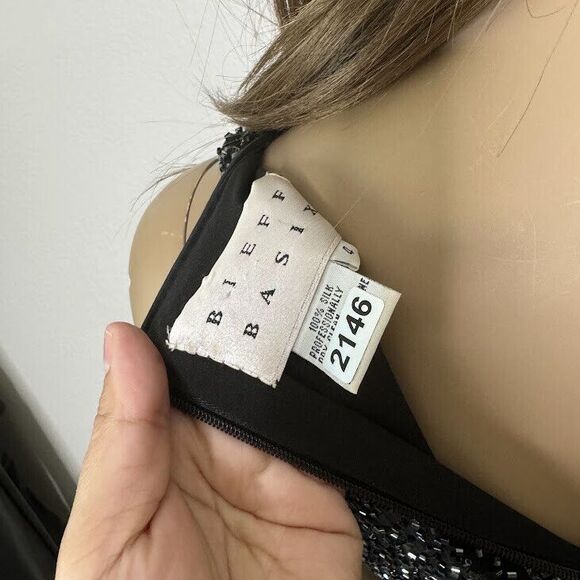 Bieff Basix Long Dress Sz 4 Black Silk Beaded Evening Formal Gown Dark Romance - Picture 5 of 11